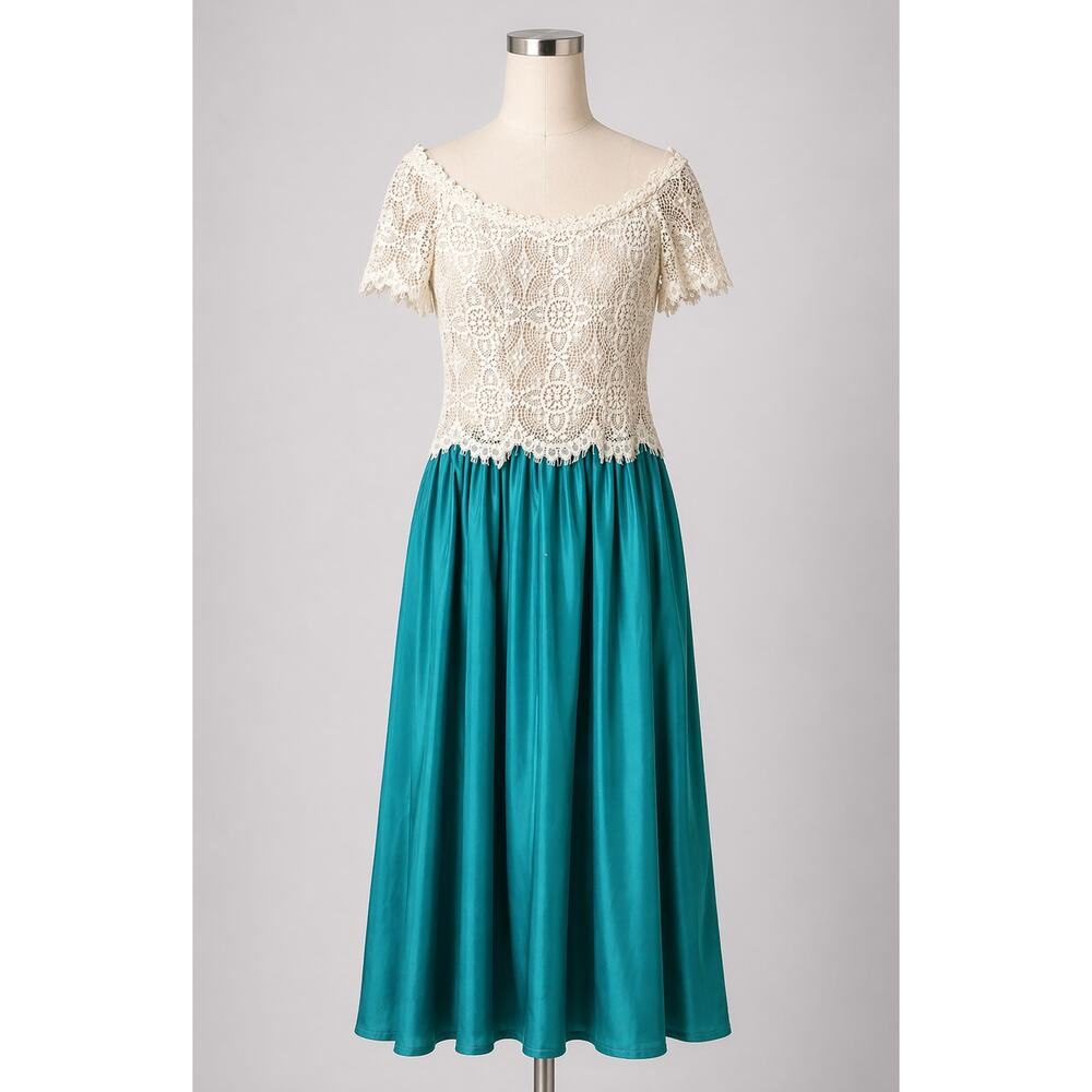 House of Bianchi | Vintage Lace Dress Off the Shoulder Formal Green Skirt